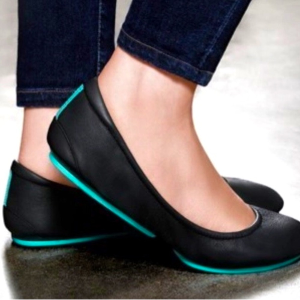 TIEKS Matte Black Leather Signature Ballet Flats sz 11